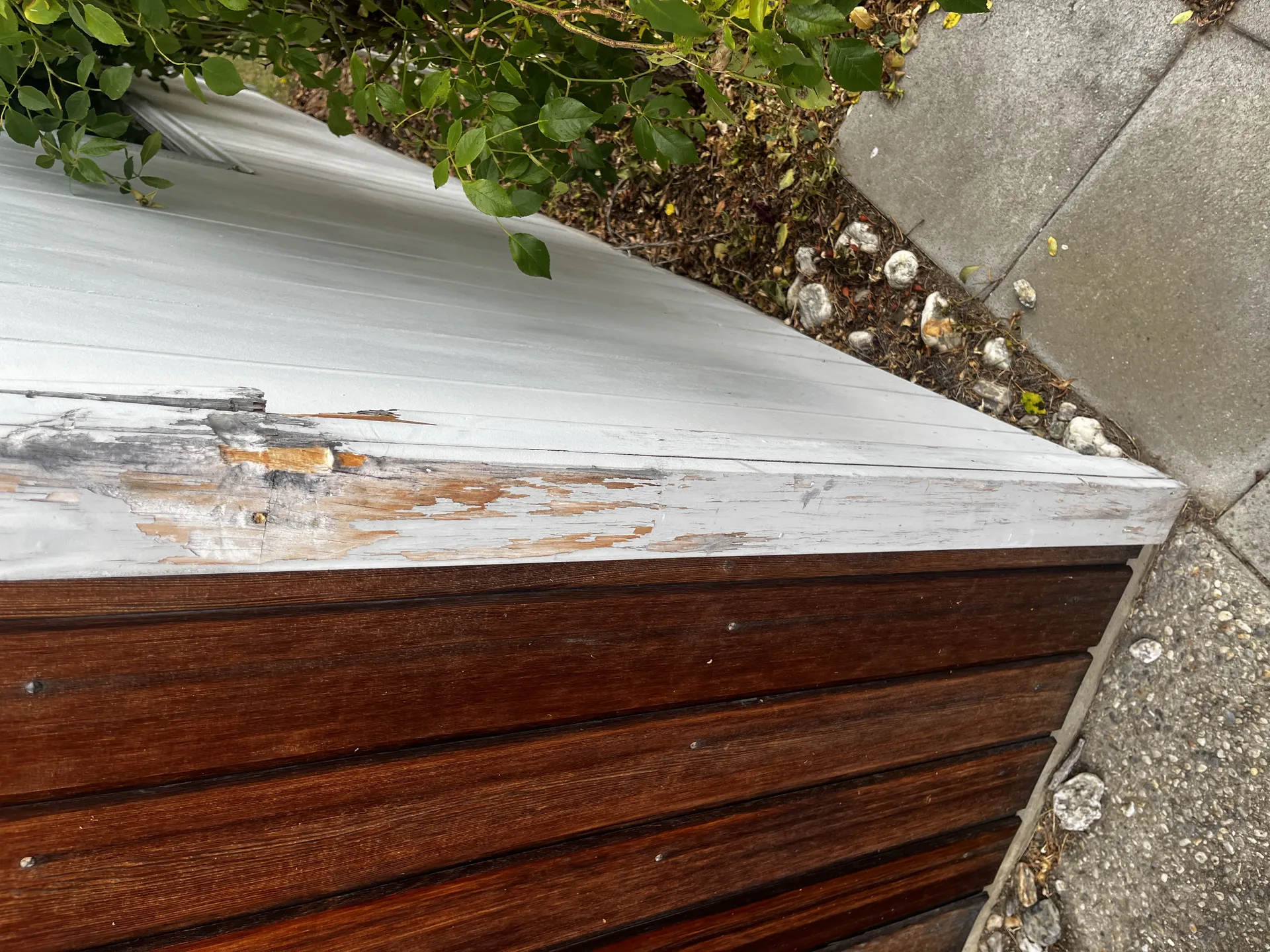 Cedar Exterior Restoration and Stain Refresh in Wānaka - Before 3: Peeling Fascia Timber Damage Before Restoration Wanaka