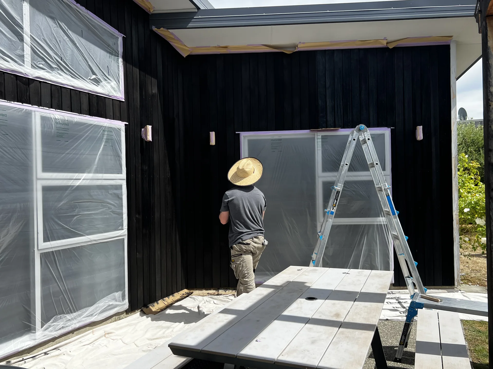 Cedar Exterior Restoration and Stain Refresh in Wānaka - Process 3: Cedar Stain Application Rear Wall Wanaka