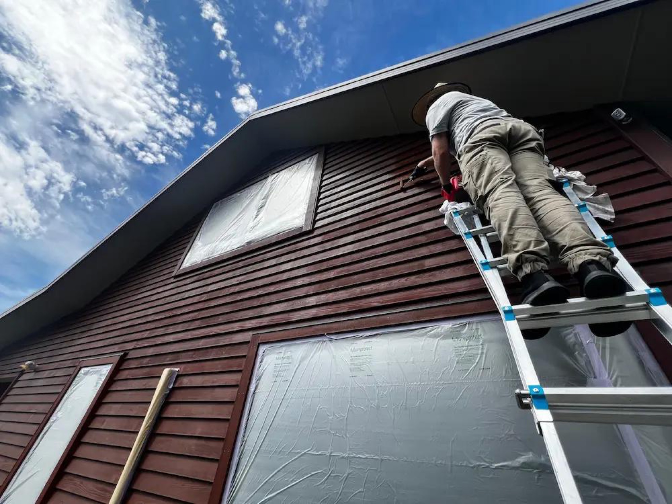 Cedar Refresh in Lake Hawea - Process 3: Cedar Stain Application Tall Gable Lake Hawea