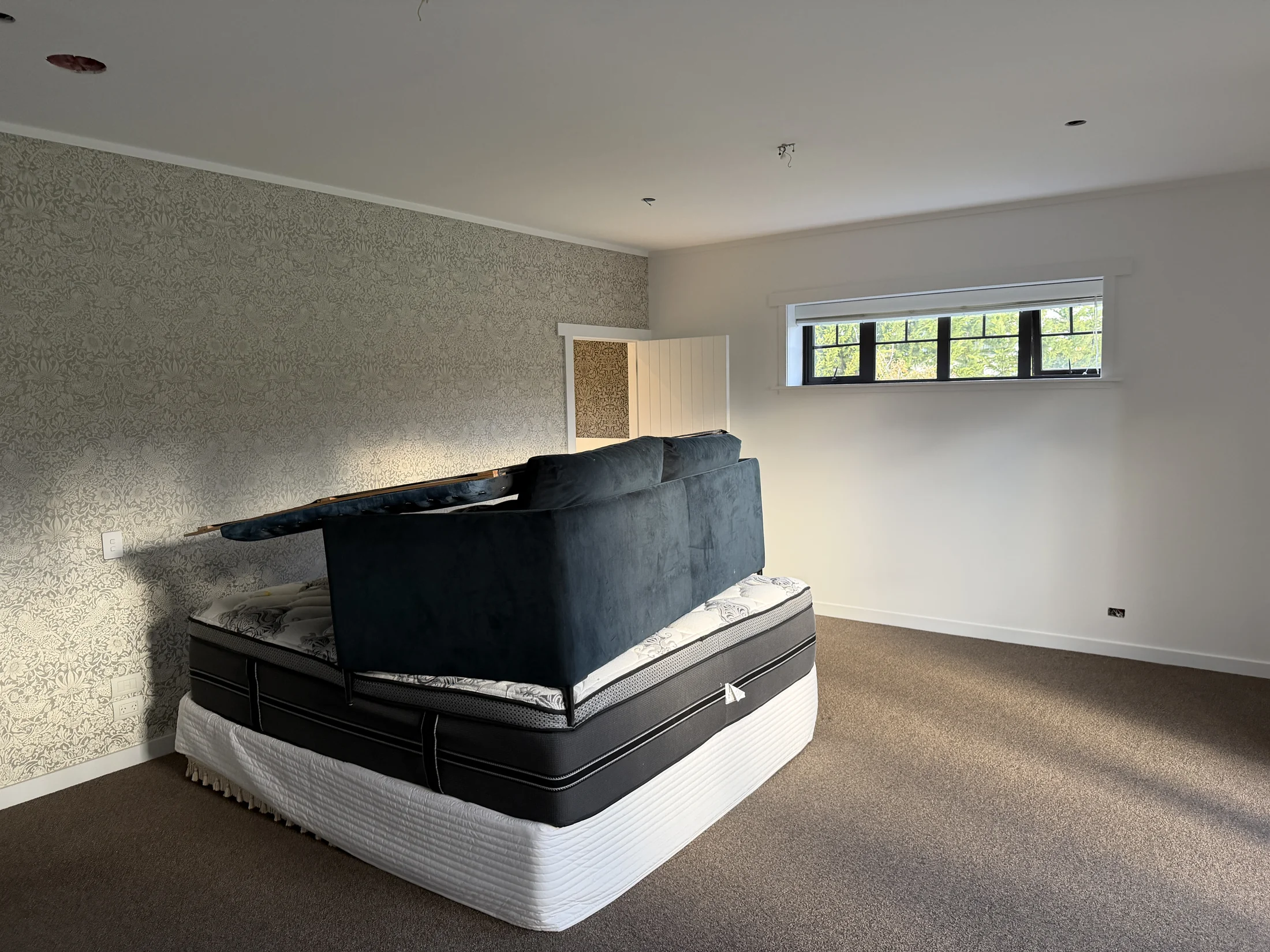 Interior Repaint & Wallpaper, Wanaka - After 4: Bedroom Floral Feature Wallpaper Wide View Wanaka