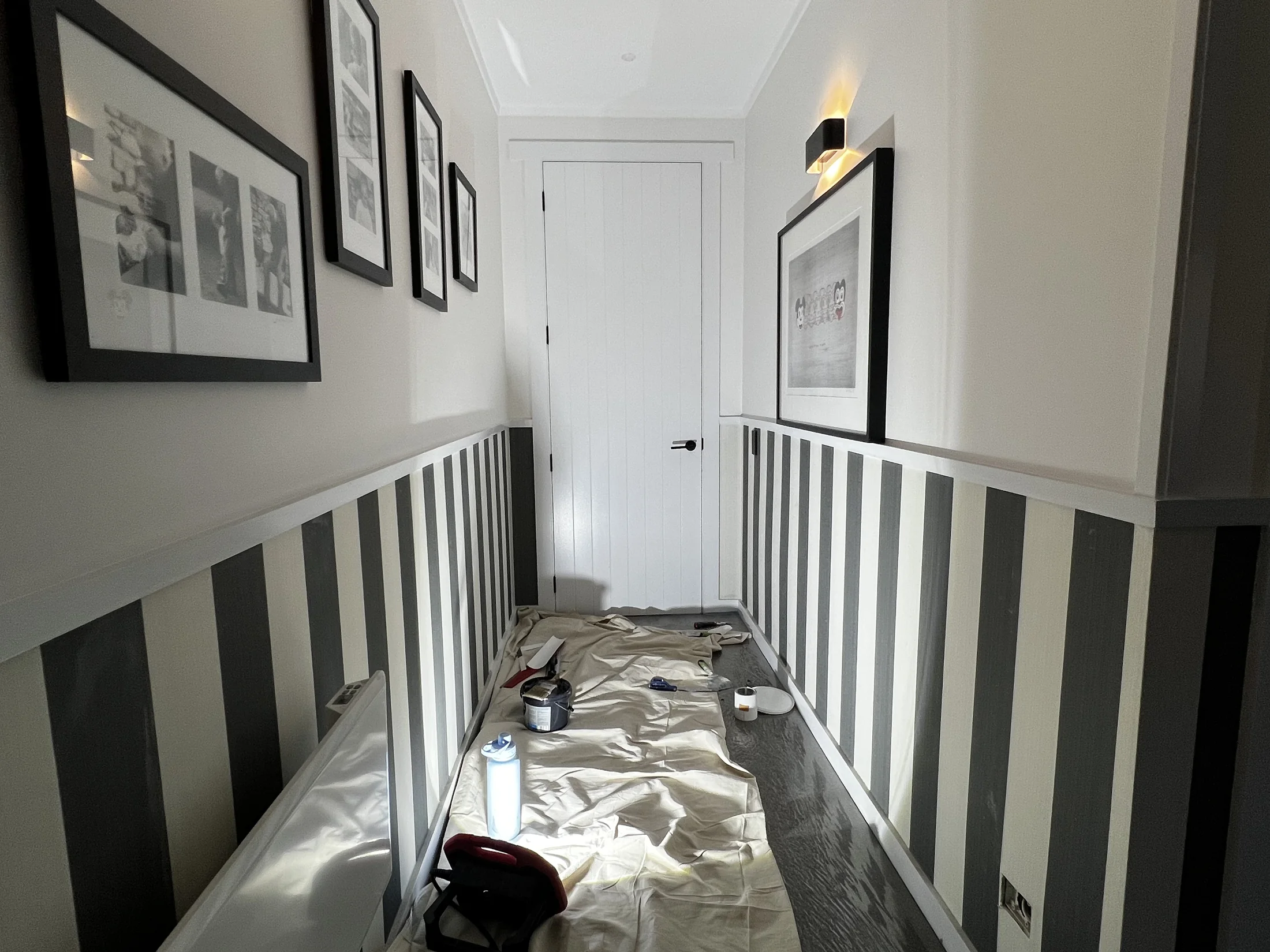 Interior Repaint & Wallpaper, Wanaka - Process 4: Striped Wallpaper Corridor Long View Wanaka