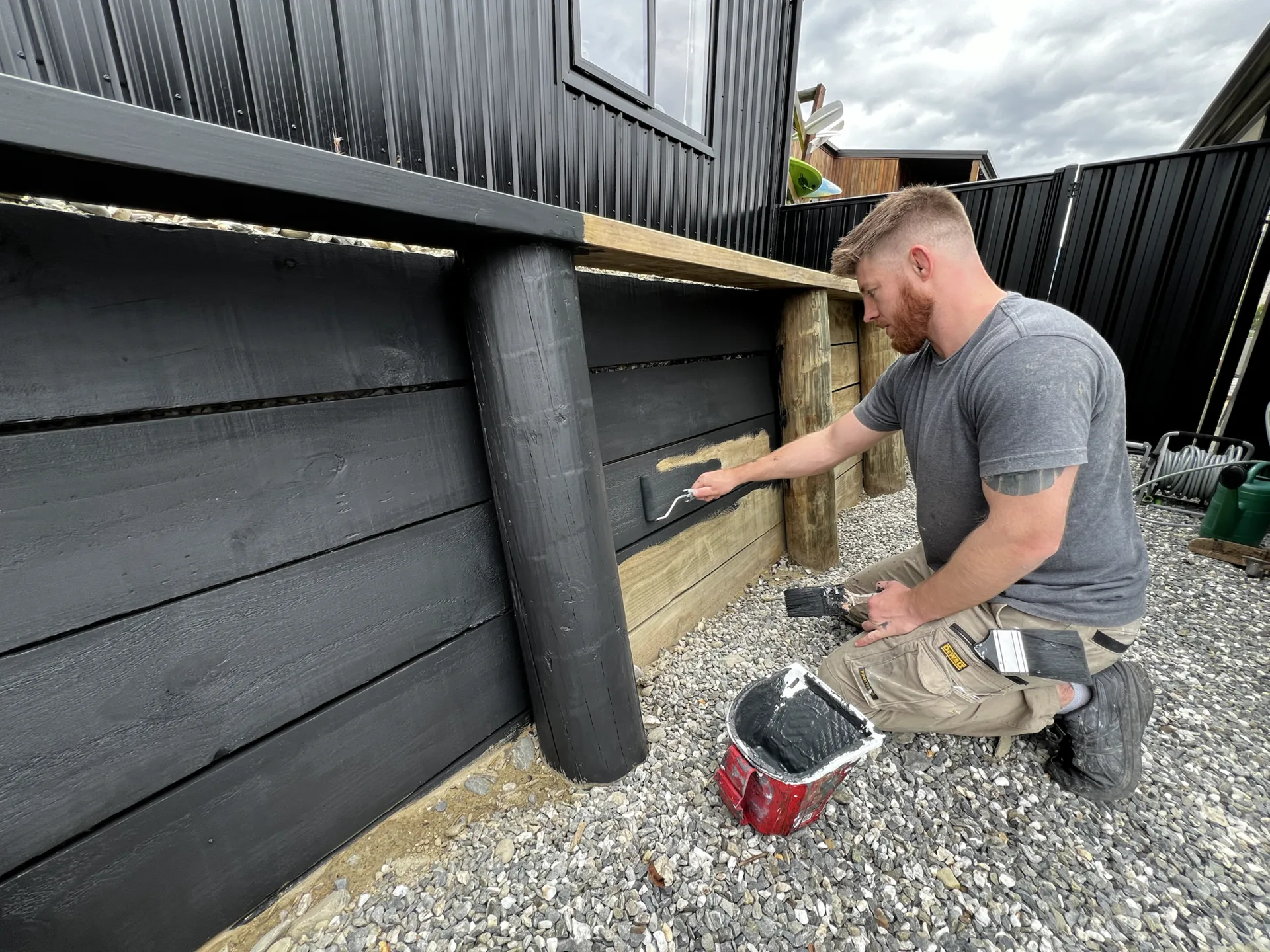 Retaining Wall Repaint in Lake Hawea - Process 2: Applying Resene Lumbersider Retaining Wall Lake Hawea