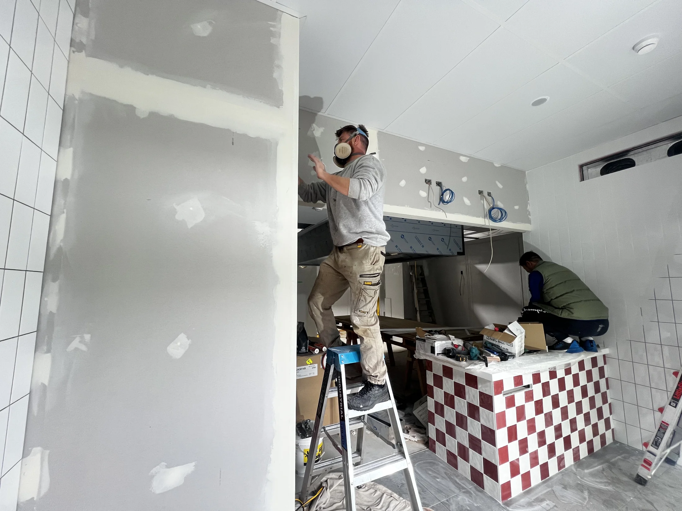 Pizza Hut Fitout, Wanaka - Process 3: Sanding And Gib Stopping Pizza Hut Counter Wanaka