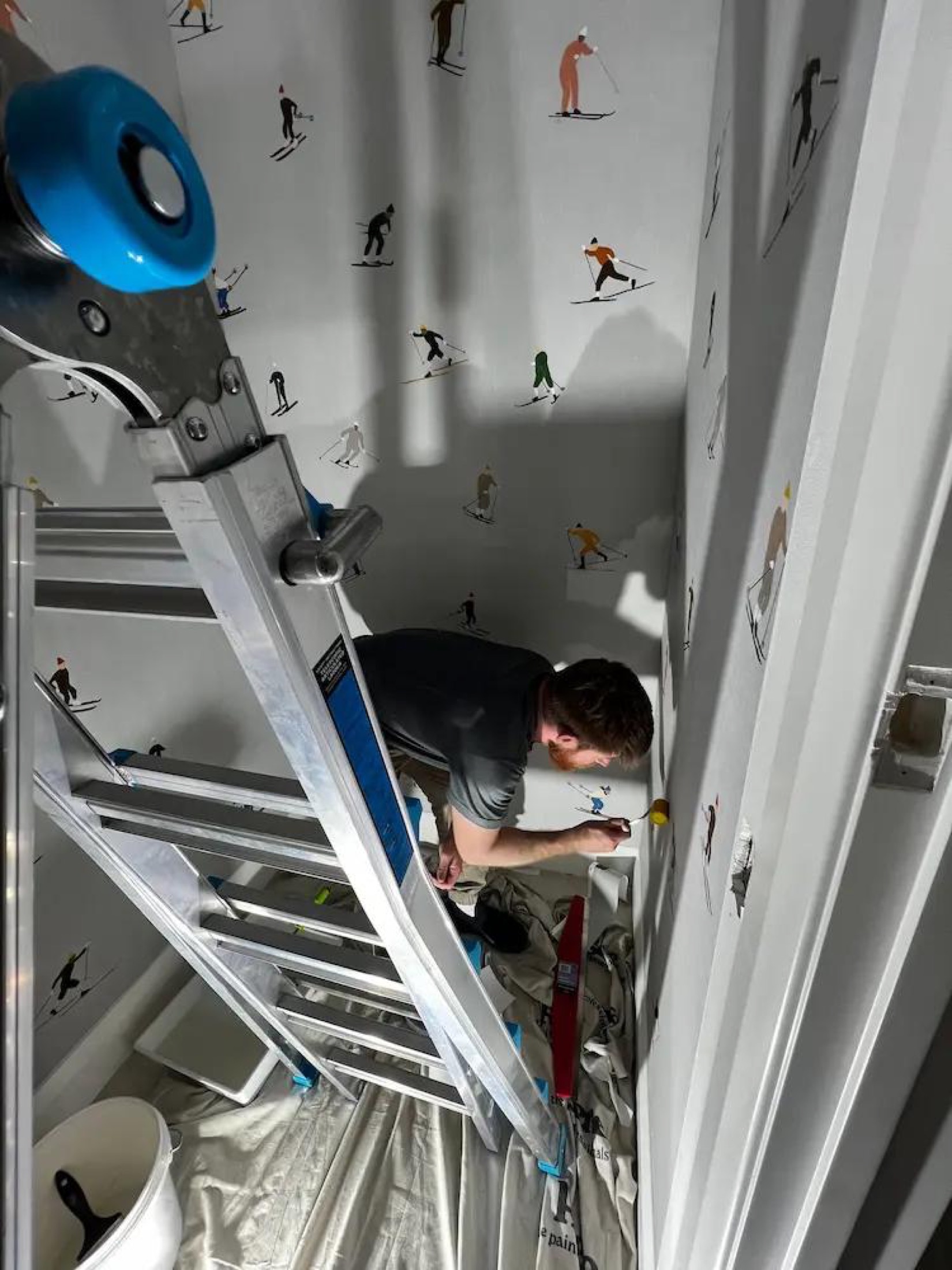 Powder Room Wallpaper Installation - Process 4: Wallpaper Installation Tight Space Powder Room Lake Hawea